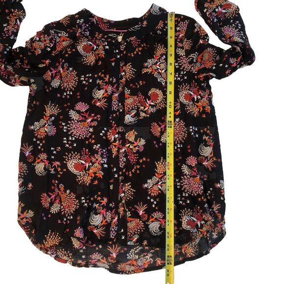 Anthropologie 28 of 52 Conversations Black Button-Up Birds Orange Pink Size 4 - Picture 6 of 10